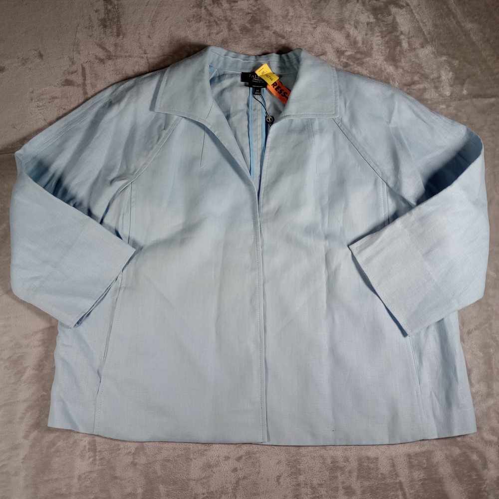 Talbots Linen Jacket Womens 2XP Light Blue Open Front Irish Linen Coastal Career